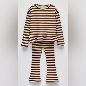 Zara Kids Striped Chocolate Brown and White Knit Set, 2T